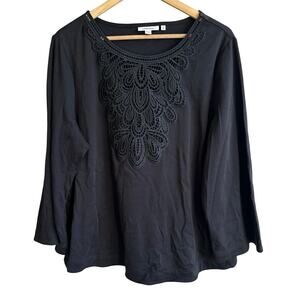 Chico's Women's Applique Cotton Blouse Top Black 3 XL
